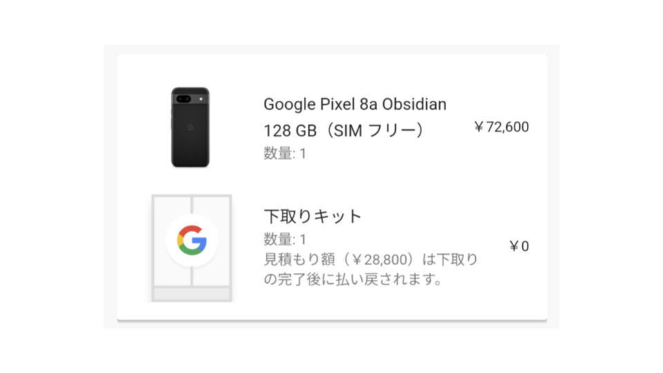 Pixel8a購入時のPixel6aの下取価格は28,800円